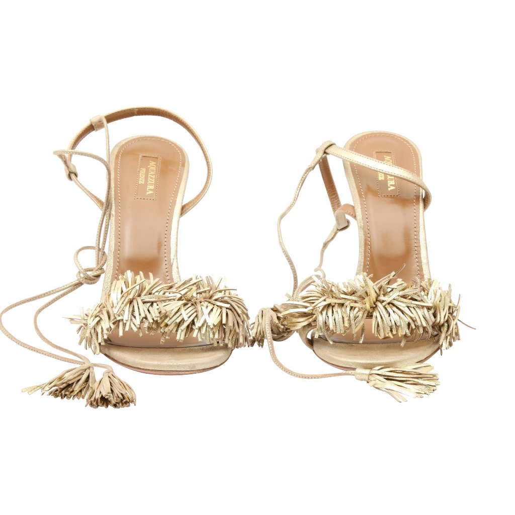 Aquazzura Gold Fringed Heeled Sandal